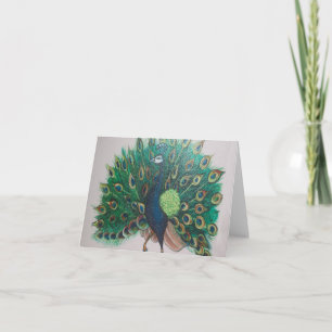 Tarjeta de nota plegada de foto de pavo real