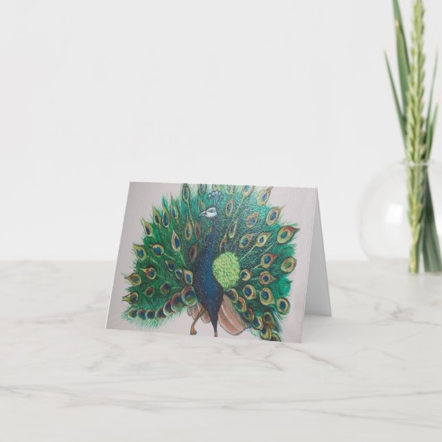 Tarjeta de nota plegada de foto de pavo real (Anverso)