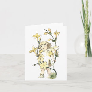 Tarjeta de nota plegada de hadas de flores