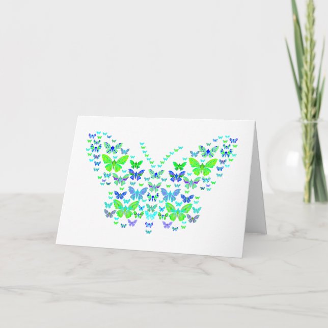 tarjeta de nota plegada de múltiples mariposas (Anverso)