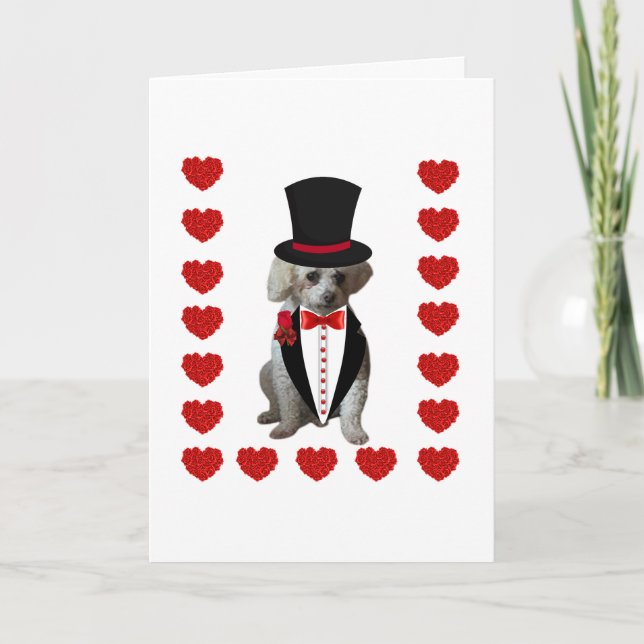 Tarjeta de nota plegada Happy Holidays Poodle Tuxe (Anverso)