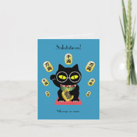 Tarjeta de nota plegada Maneki Neko Lucky Poilue