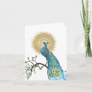 Tarjeta de nota plegada Peacock Mandala