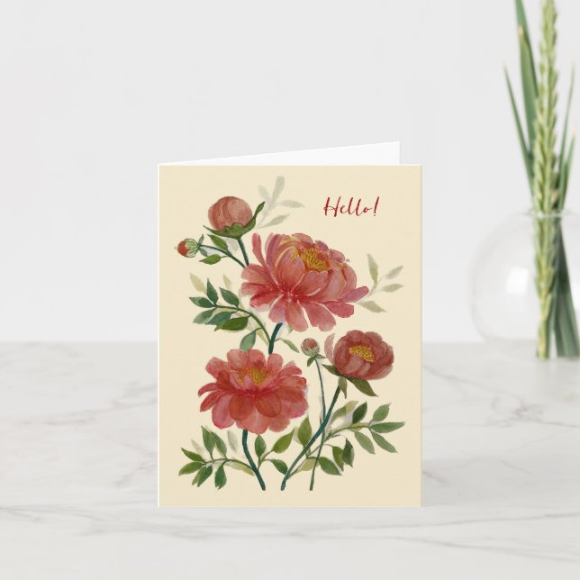 Tarjeta de nota plegada Peony rosada (Anverso)