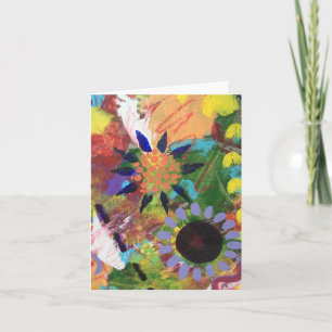 Tarjeta de nota plegada pequeña, 4" x 5.6" Flores