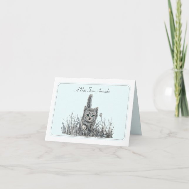 Tarjeta de nota plegada personalizada Gray Kitten (Anverso)