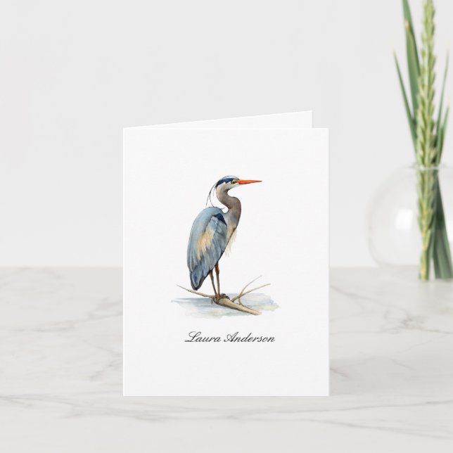 Tarjeta de nota plegada Watercolor Heron Bird (Anverso)