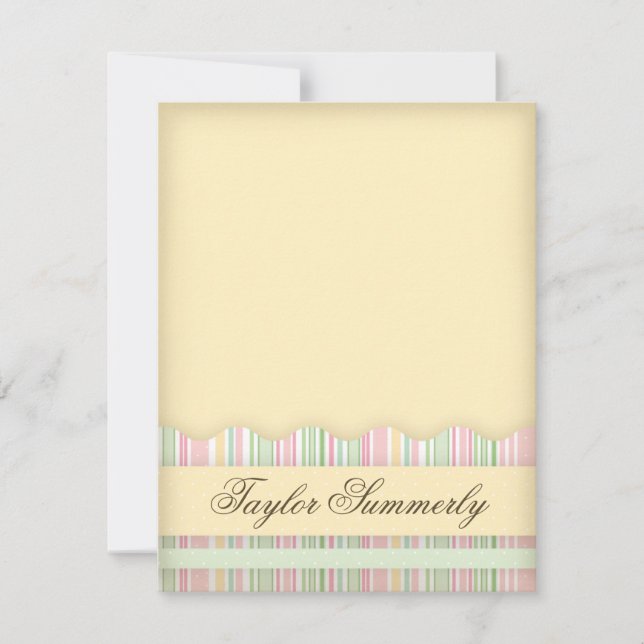 Tarjeta de nota rayada de canto rosa y verde (Anverso)
