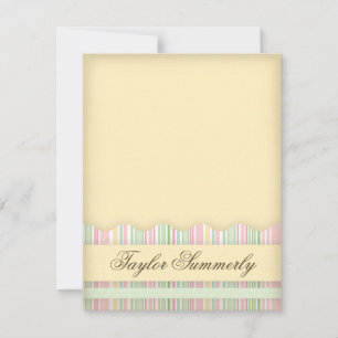 Tarjeta de nota rayada del caramelo rosado y verde