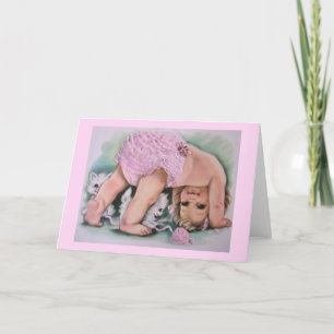 Tarjeta De Nota Retro Baby Girl And Kitts