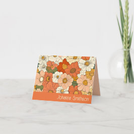 Tarjeta de nota retro Naranja Groove Floral plegab