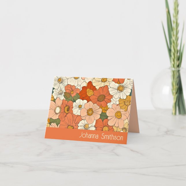Tarjeta de nota retro Naranja Groove Floral plegab (Anverso)