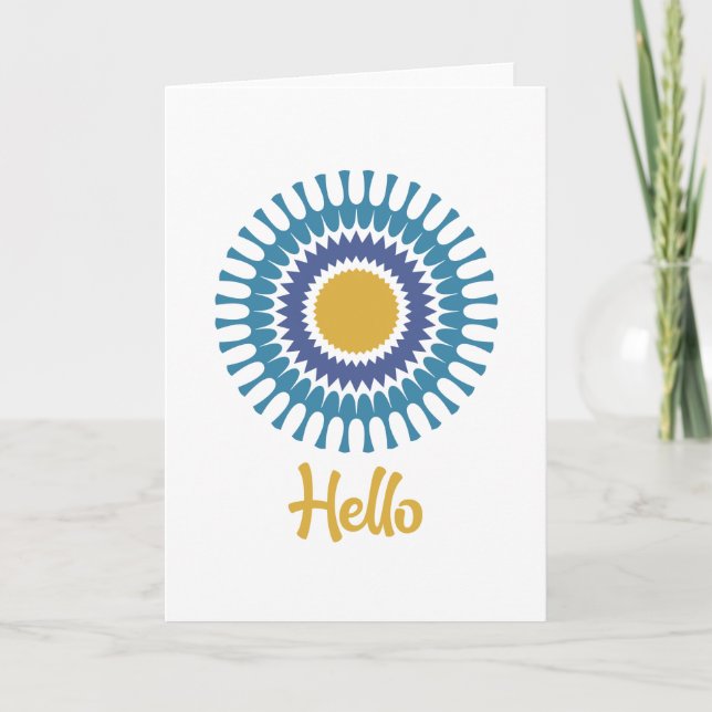 Tarjeta de nota retro Sunburst en azul y oro (Anverso)