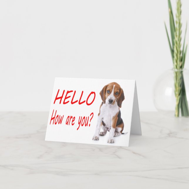 Tarjeta de nota roja de perro cachorro Beagle Hola (Anverso)