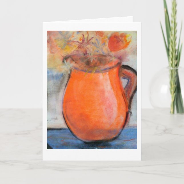 Tarjeta de nota roja del florero en la pintura en (Anverso)