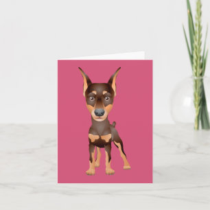 Tarjeta de nota rosa en blanco de cachorro de Dobe