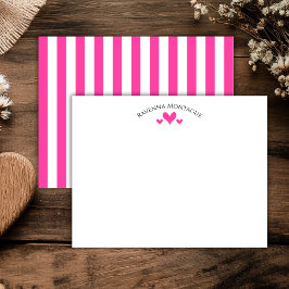 Tarjeta de nota rosa fresa clásico corazones rayas