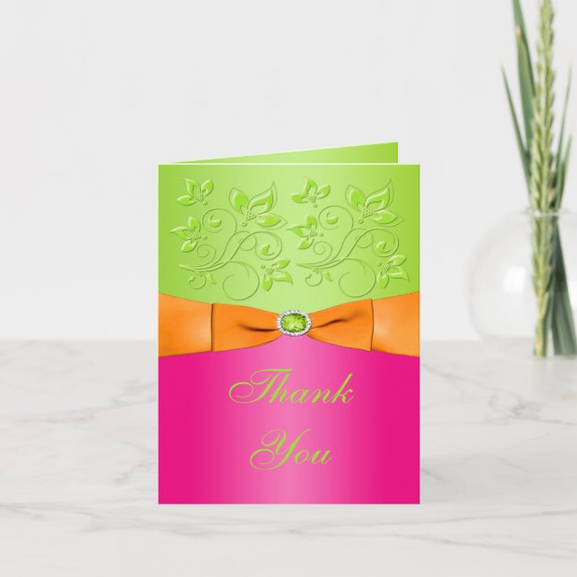 Tarjeta De Nota: Rosa, Naranja, Lime Floral (Anverso)