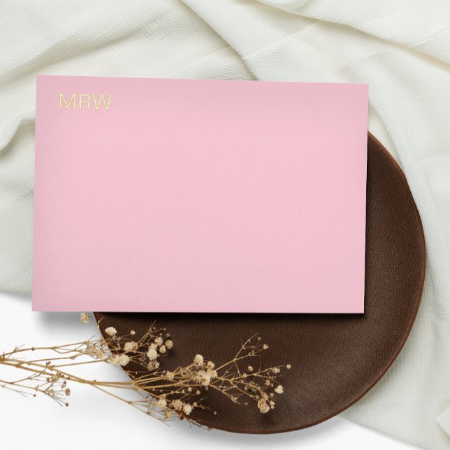 Tarjeta de nota rosa pálido monogramada simple con (Subido por el creador)