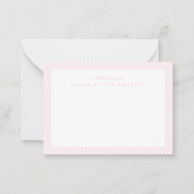 Tarjeta de nota rosa personalizada de gingham para (Anverso)