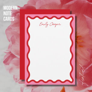 Tarjeta de nota rosa y roja ondulada de estilo mod