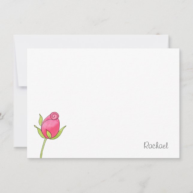 Tarjeta de nota Rosebud de color de agua rosa (Anverso)