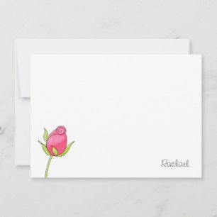 Tarjeta de nota Rosebud de color de agua rosa