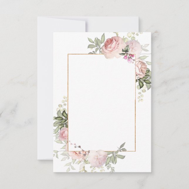 Tarjeta de nota Rubor Pink Gold Floral Frame 3x5 (Anverso)
