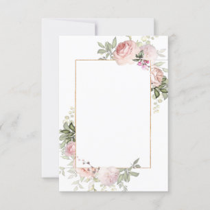 Tarjeta de nota Rubor Pink Gold Floral Frame 3x5