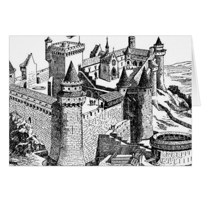 Tarjeta de nota/saludo de castillo medieval (Anverso (Horizontal))