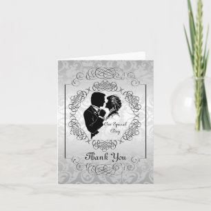 Tarjeta de nota Silvery White Bride y Groom Silhou