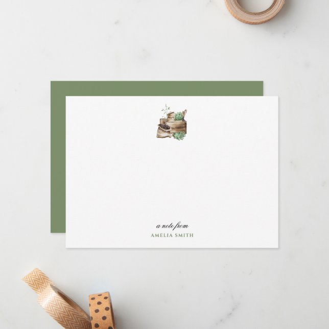 Tarjeta de nota simple de jardín de acuarela (Anverso/Reverso In Situ)