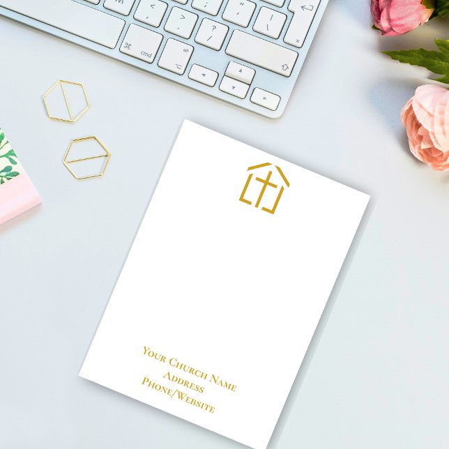 Tarjeta de nota simple Gold Cross (Your Church Name Gold Cross Simple Note Card)