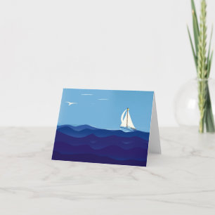 Tarjeta de nota sobre barco de vela y Waves Blank