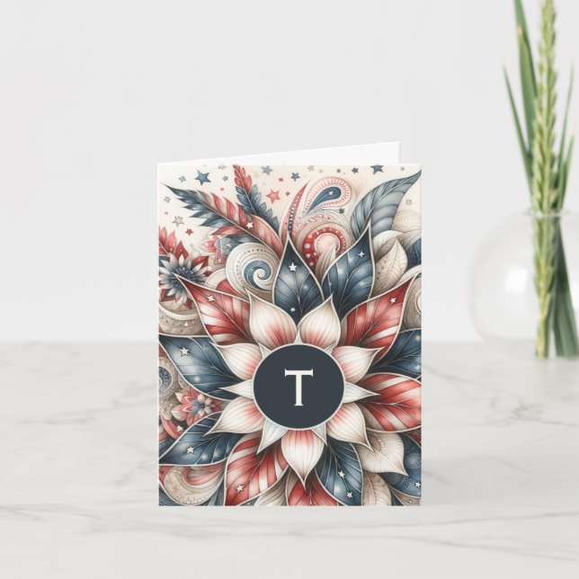 Tarjeta de nota sobre el Monograma Blanco y Azul R (Anverso)