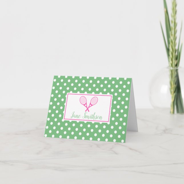Tarjeta de nota sobre el tenis preppy rosa y verde (Anverso)