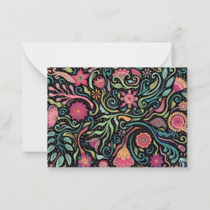 Tarjeta de nota sobre flores de arte folclórico