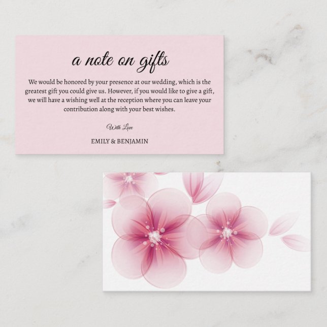 Tarjeta de nota sobre regalos de boda (Anverso / Reverso)