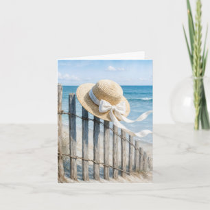 Tarjeta de nota Sombrero de verano en una valla de