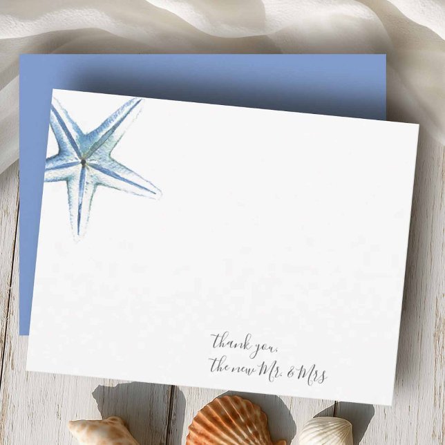 Tarjeta de nota Stationcolor Starfish (Beach wedding thank you cards designed with hand painted watercolor starfish by Victoria Grigaliunas)