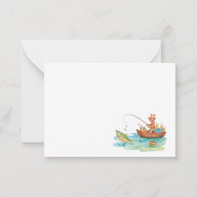 Tarjeta de nota temática de pesca - Escena de pesc (Anverso)