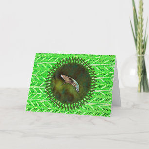 Tarjeta de nota verde brillante Hummingbird Art