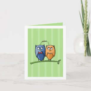 Tarjeta de nota verde de amor de búho