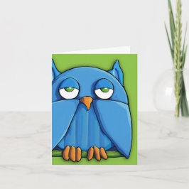 Tarjeta de nota verde de búho Aqua