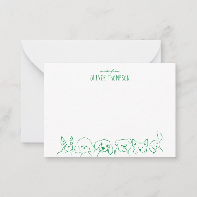 Tarjeta de nota verde de la nota del perro lindo a (Anverso)