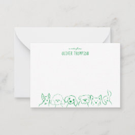 Tarjeta de nota verde de la nota del perro lindo a