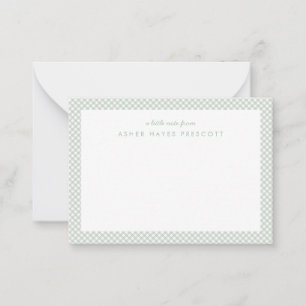 Tarjeta de nota verde personalizada de gingham par