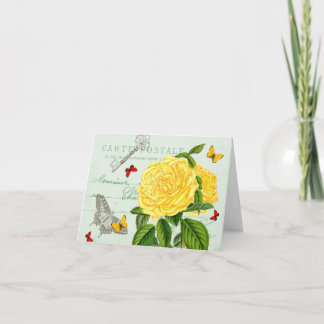 Tarjeta de nota vintage floral francesa con rosa h