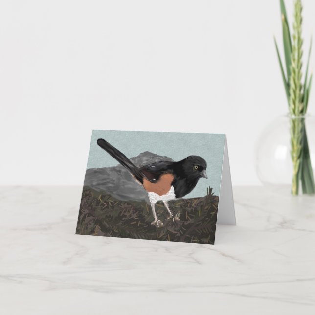 Tarjeta de nota Watercolor Eastern Towhee (Anverso)