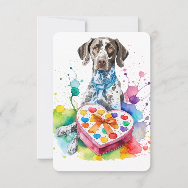 Tarjeta de nota Watercolor German Shorthair Heart  (Anverso)
